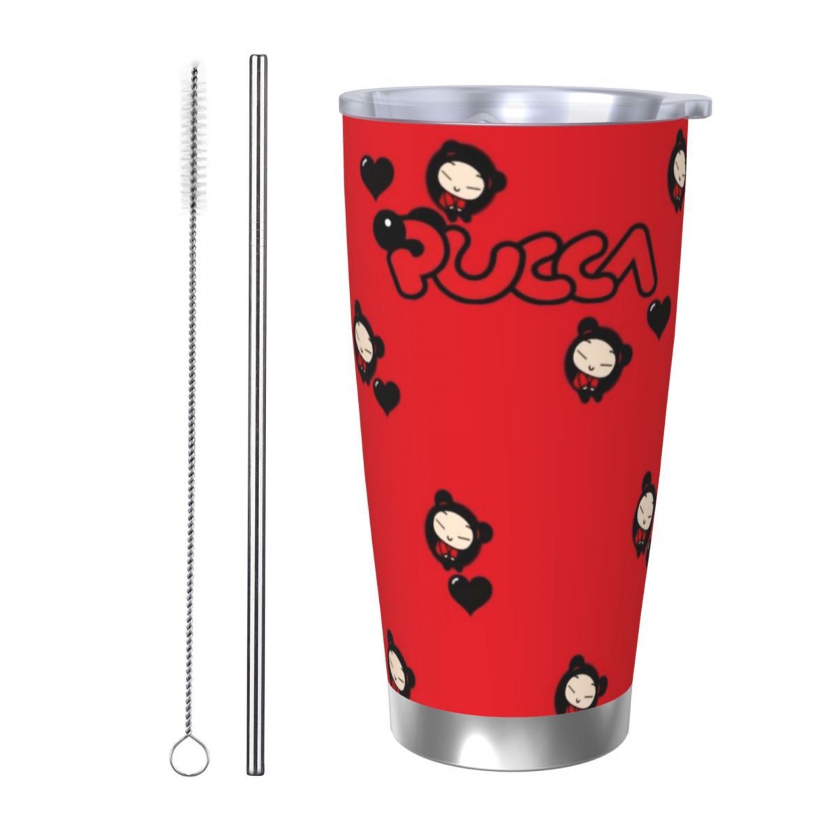 Stainless Steel Straw - แก้วน้ำสแตนเลสลายการ์ตูนพุคคา 20 ออนซ์ พร้อมหลอดดูด เก็บความร้อน-เย็น แก้วกาแฟแบบพกพา