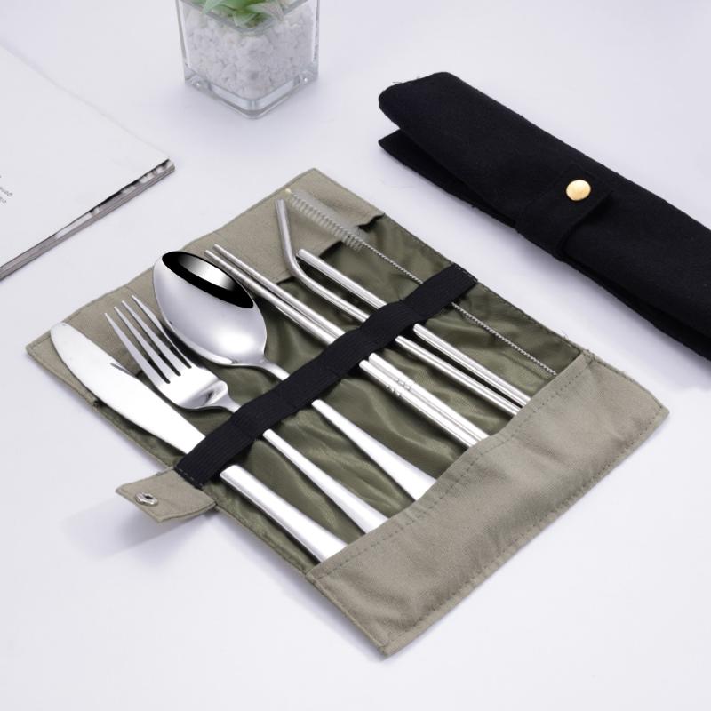 Stainless Steel Straw - 8 ชิ้น/เซ็ต ชุดอุปกรณ์รับประทานอาหาร ชุดช้อนส้อมสแตนเลส 430 ตะเกียบ