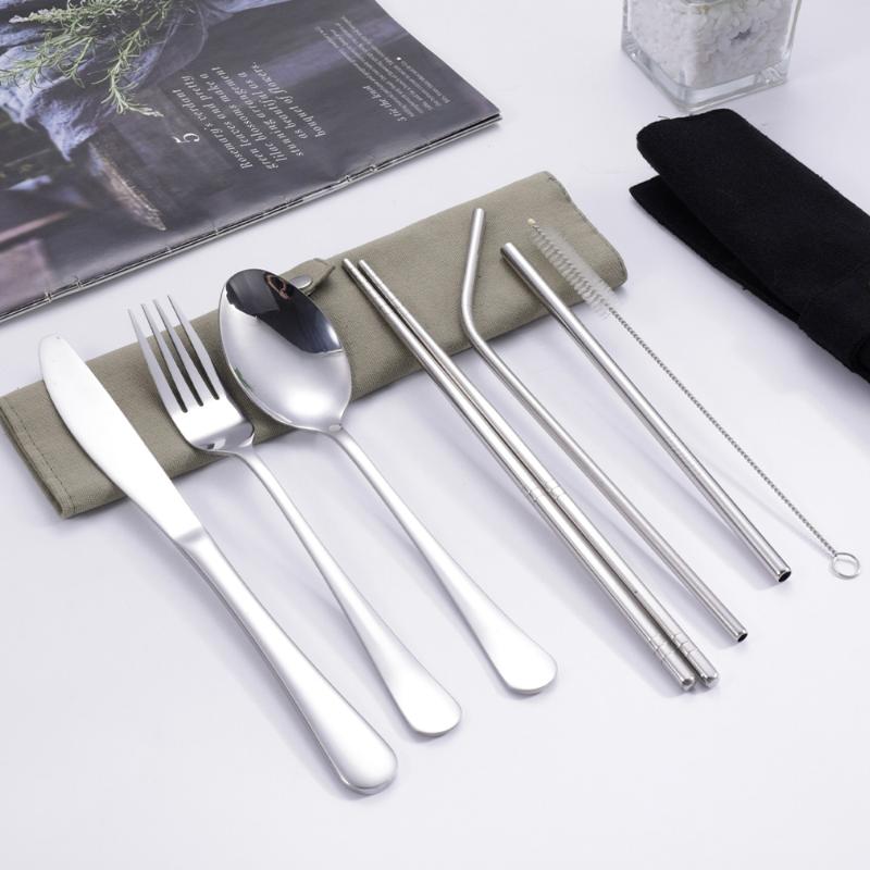 8 ชิ้น/เซ็ต ชุดอุปกรณ์รับประทา - Stainless Steel Straw บทวิจารณ์และราคา